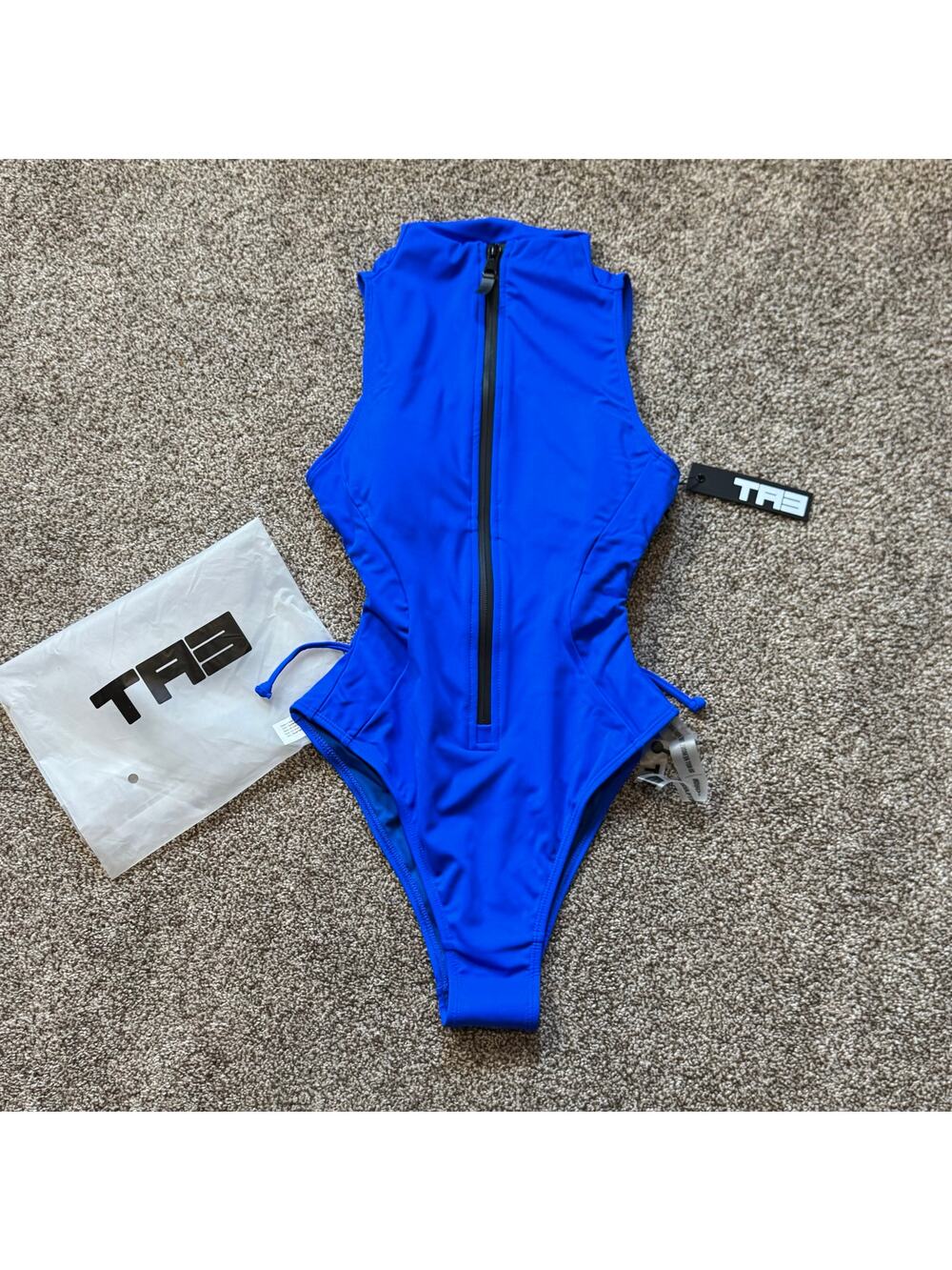 TA3 Sleeveless Surfy Sapphire Blue XS Short Hi-Cut Swimsuit Slimming NWT $188
